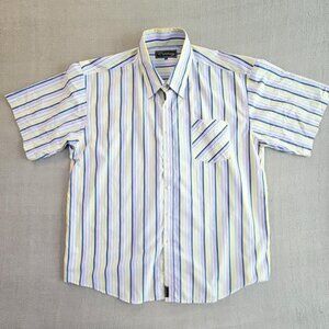 Celebrity Short Sleeve Shirt‎ Men's Size 3XL Blue Yellow White Stripe Pocket EUC